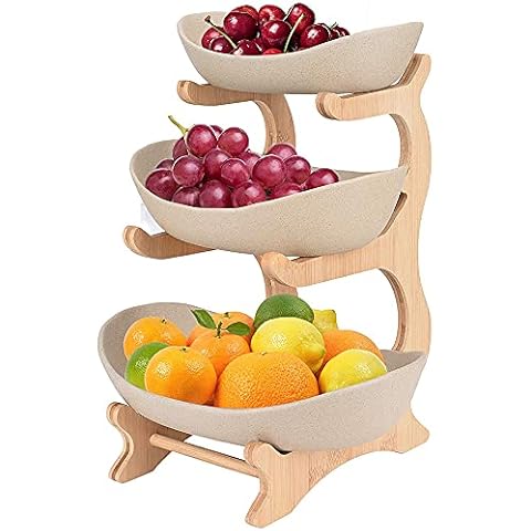 Obst Etagere 3 Etagen Keramik Obstkorb Abnehmbar Mit Natürlichem Bambus Ständer 3 Stöckig Obstschale Küche Ablagekorb Arbeitsplatte Dekoschalen Cover