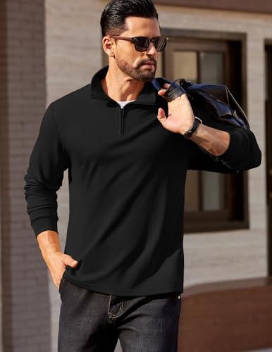 COOFANDY Mens Quarter Zip Pullover Long Sleeve Casual 1/4 Zip Sweatshirt Lightweight Solid Mock Neck Sweater Polo4