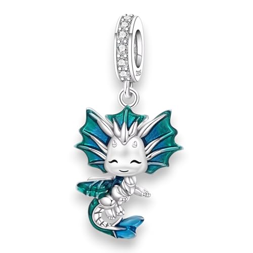 Streetculture Asiatique Chinois Japon Taiwan Dragon – Élégant charm en argent sterling 925 – Émail turquoise – Compatible avec les bracelets à breloques courants