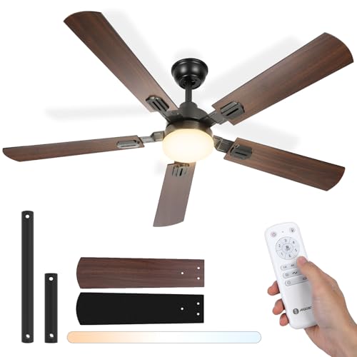 Image of Aigostar Ceiling Fans with Lights Remote Control, 52” Extra Large Ceiling Fan Light 5 Blades 6 Speeds, CCT 3000K-6500 LED Ceiling Light with Fan, Quiet Fan Lights Ceiling for Bedroom 28dB, Timer