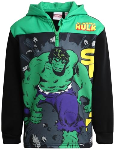 Marvel Boys' Avengers 1/4 Zip Fleece Hoodie Sweatshirt: Spidey Spider-Man Hulk Iron Man Captain America Black Panther, 2T-16, Size 2T, Hulk Black