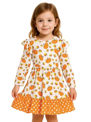 Image of Girl Fall Long Sleeve Dress Christmas Red Rainbow Twirly Skater Midi Party Dress