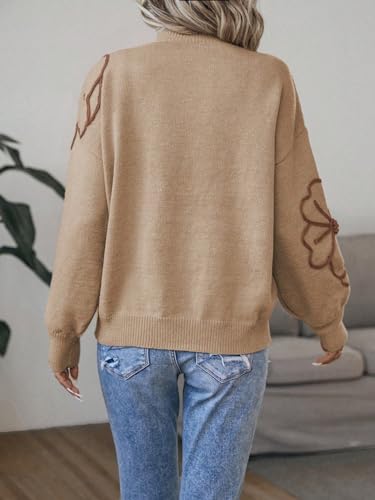 Milumia Women's Floral Pattern Mock Neck Long Sleeve Drop Shoulder Pullover Sweaters2