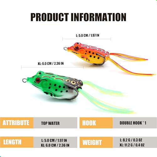 ππ«ππ¨π₯ππππππ¦ 5pcs Fishing Lures Frogs Lure Frog Baits Ray Frog Topwater luresFishing baits for Basslure Pike Snakehead Musky Weedless Freshwater Soft Lure with Tackle Box