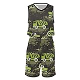 linqin Basketball-Trikot, Shorts, Set, Grün, Bauausrüstung, Basketball-Team-Trikots für Jungen, Basketball-Trainingstrikot, Bauausrüstung, S