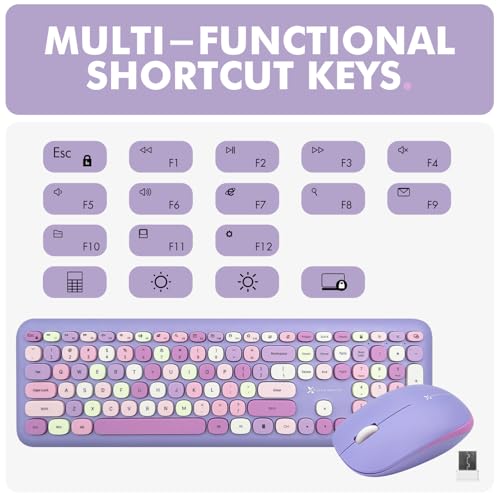 X9 Purple Wireless Keyboard and Mouse Combo - 2.4G Full Size Colorful Keyboard and Mouse Wireless - Cute and Aesthetic Retro Typewriter Combo for PC Computer Desktop and Laptop.