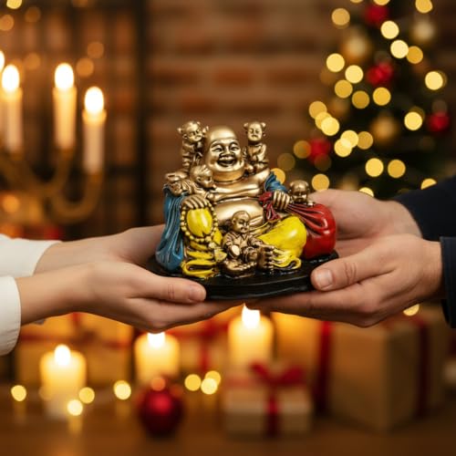 Image of ZAICUS Laughing Buddha Showpiece with Five Children for Home Decor | Feng Shui Buddha Idol for Wealth, & Good Luck | Decorative Statue for Living Room, Office Desk & Gift Item