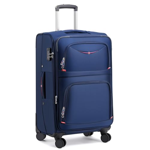 Image of ROPLUS Softside Expandable Luggage with 4 Spinner Wheels, Durable Checked-Luggage Suitcase (Blue, 25-Inch)