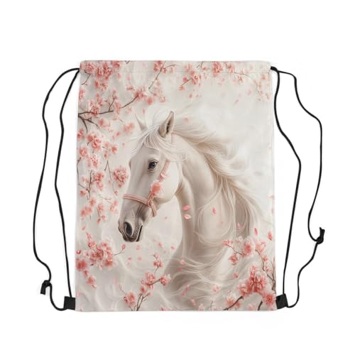 jejeloiu Horse Sports Drawstring Sackpack 13"x15.7" Cute Animal Decor Drawstring Backpack For Women Men Ultra Soft Farm Animal Drawstring Bags Floral Waterproof Cinch Bag Room Decor Farmhouse3