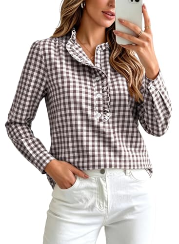 Halife Plaid Blouses for Women Dressy Casual Puff Sleeve Tops Fall Outfits - image 1