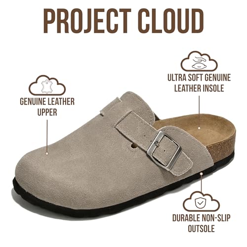 Image of Project Cloud 100% Genuine Leather Footbed Clogs for Women - Memory Foam Arch Support Slippers for Women - Trendy Slip-ons Women's Mules & Clogs Sandals