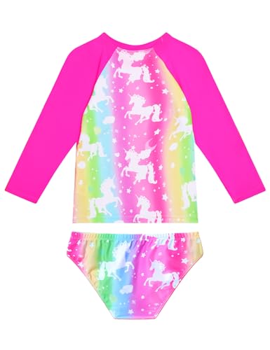 Image of Snowheart Girls Swimsuit Size 4t 5t Rainbow Leopard Two Pieces Long Sleeves Swimwear Set