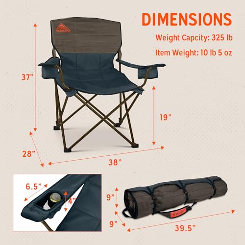 Image of Kelty Deluxe Lounge Chair - Folding Outdoor Camp Chair, Insulated Cupholders, Customized Recline, Steel Frame, Padded Roll Storage, 2024 (Deep Lake)