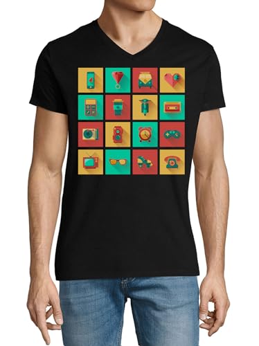 T-shirt col en V hipster art noir fini les hauts qui se déforment au lavage