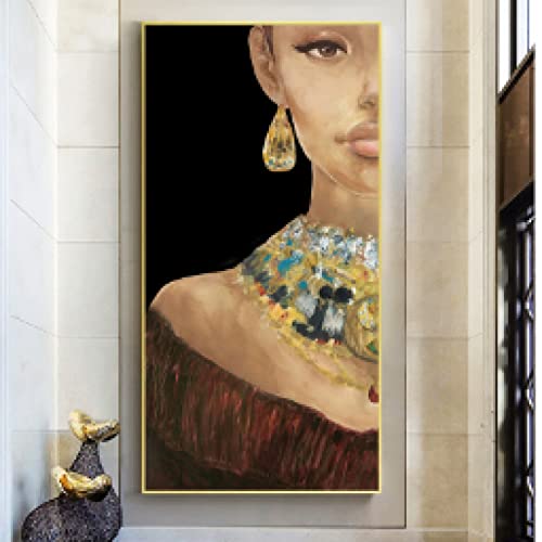 Peinture femme africaine moderne 70x140cm pour habiller un grand mur de salon
