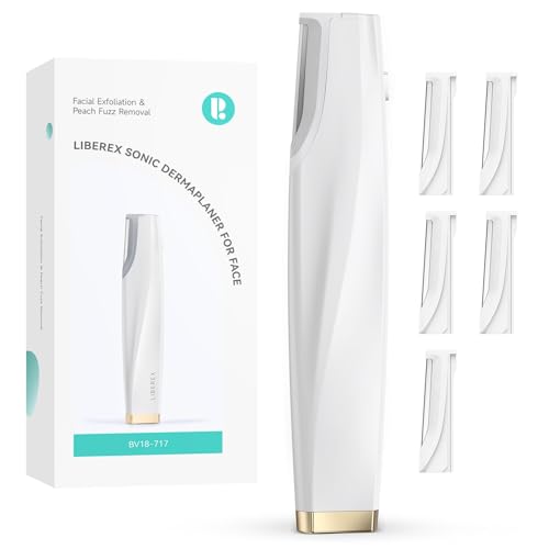 Sonic Dermaplaning Tool for Face - Rechargeable Dermaplane Razor with 6 Refill Dermablades, Facial Hair & Peach Fuzz Remover for Women (White)