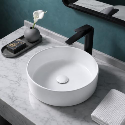 Image of QUALITO White Table Top Wash Basin for Bathroom, Living Room, Hall, Dinning Room | Countertop /Over Counter Ceramic Vessel Sink /Basin | Glossy Finish Table Top Wash Basin (White, 15x15x5 Inch)