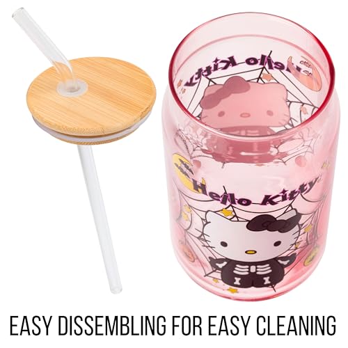 Vaso de Hello Kitty espeluznante rosa lavanda con popote de vidrio 7
