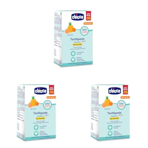 Image of Chicco Toothpaste Mix Fruit Flavour 50g (2 Pcs) | Fluoride-Free & Low Abrasive | Removes Plaque, Helps Prevent Cavities | IDA Accepted (1-6 Years) (Pack of 3)