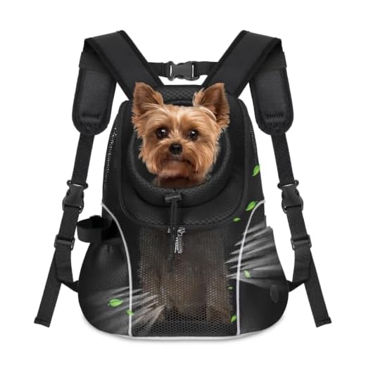 WOYYHO Pet Dog Carrier Backpack Small Dog Front Backpack Ventilated Mesh Dog Travel Back Pack with Safety Belt for Travel Hiking Cycling Outdoor Use (M (up to 10 lbs), Black)