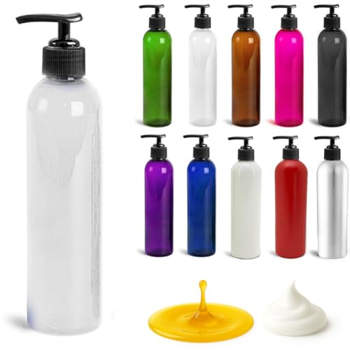 Royal Massage 8 oz Bullet Pump Bottle – Refillable Massage Oil, Lotion, Soap, Shampoo Dispenser – BPA-Free PET with Black Locking Pump – UV-Resistant for Essential Oils (Clear, 1)