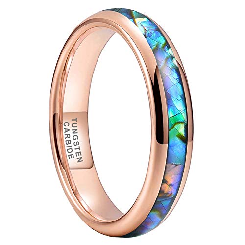 iTungsten 4mm Rose Gold Tungsten Carbide Rings for Women Men Wedding Bands Abalone Shell Inlay Polished Comfort Fit