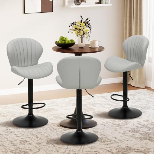 Image of COLAMY Bar Stools Set of 2, Modern Swivel Bar Chairs, Adjustable Faux Leather Upholstered Barstools Counter Height with High Backrest for Bar, Kitchen Island, Dining Room, Grey
