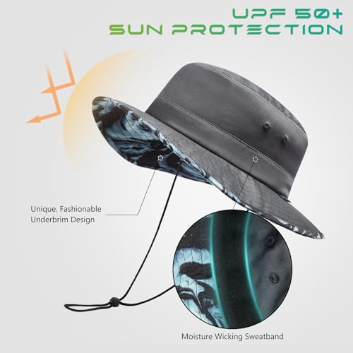 Image of UPF 50+ Foldable Sun Hat Patterned Under Brim Bucket Hats for Summer Hiking Fishing Beach Safari Men Women