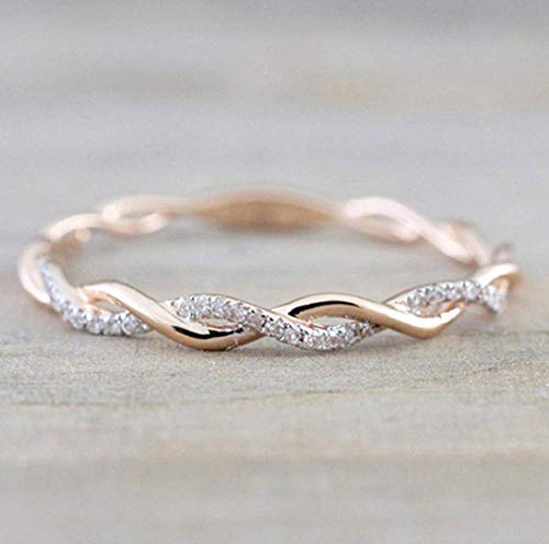 Yaya Fashion 14K Rose Gold Plated Petite Twisted Vine Simulated Diamond Wedding Band Matching Ring Cubic Zirconia Eternity Band for Women Wedding Party Jewelry