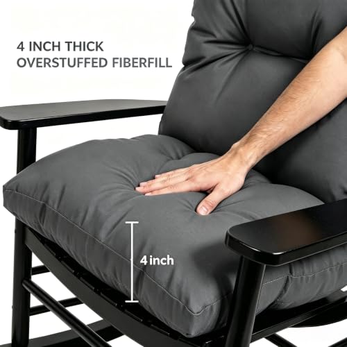 Image of QILLOWAY Tufted Outdoor Chair Cushion Set of 4, Waterproof 43x20x4 Inch Non Slip Replacement Pad for Wicker Lounge Patio Furniture, Dark Grey