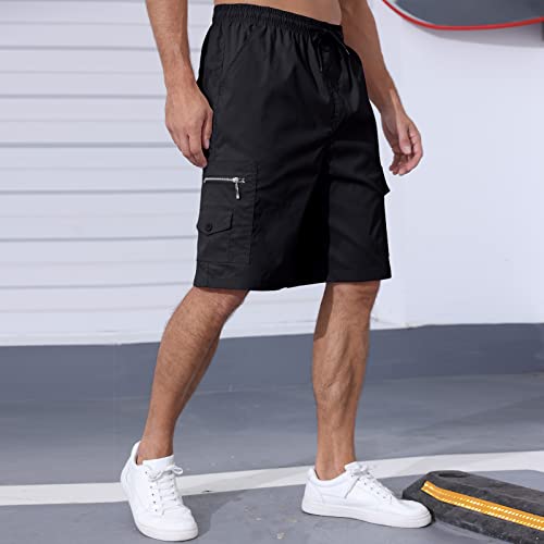 Bermuda cargo masculina com cintura elástica para uso ao ar livre, ajuste relaxado, shorts esportivo