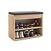 Produktbild KOMTO Schuhbank mit Sitzfläche - Schuhregal Bank mit Stauraum Honig Eiche 60 x 48 x 32 cm Kleiner Schuhschrank mit Sitzbank Flur Bank Garderobenbank Sofia