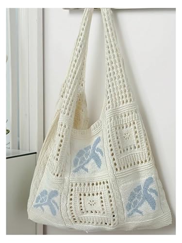 Bolso de hombro tejido para mujer blanco miniatura 5