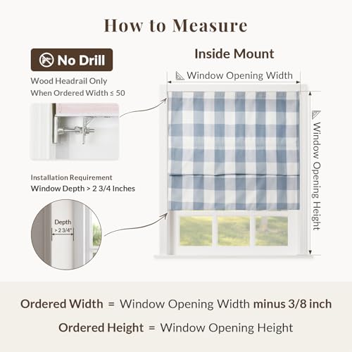 Image of TWOPAGES No Drill Cordless Buffalo Light Blue Plaid Roman Shades Gingham Checkered Roman Blinds for Windows, Customized Room Darkening Blackout Blinds Farmhouse Shades, 1 Piece