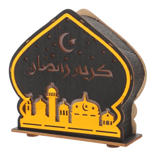 PRETYZOOM Ramadan Desktop Ornament Eid Mubarak Wood Ornament Led Night Light Decor Unique
