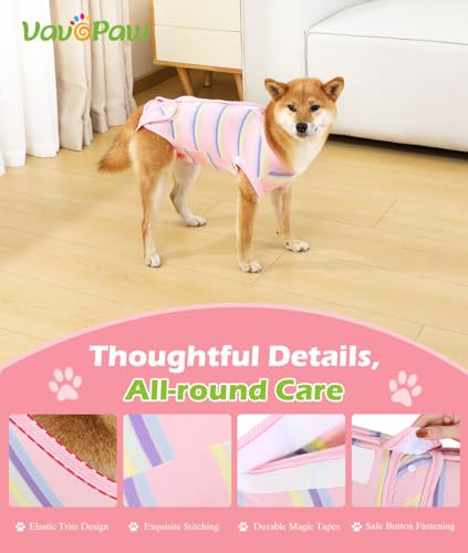 Image of VavoPaw Dog Surgery Suit, Soft Breathable Dog Onesie for Surgery, Dog Bodysuit for Female Male Puppies, Puppy Cone E-Collar Alternative for Wounds Skin Diseases After Surgery, XXXL, Pink