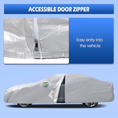 Image of Car Cover Fit for Audi A5 /S5 /RS5 Sedan 2007-2026, Migaven Waterproof Full Exterior Cover Sun Rain Protection with Door Zipper and Cotton Lining, Silver
