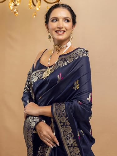 Image of SIRIL Women's Silk Dual Tone Jacquard Banarasi Saree with Unstitched Blouse Piece