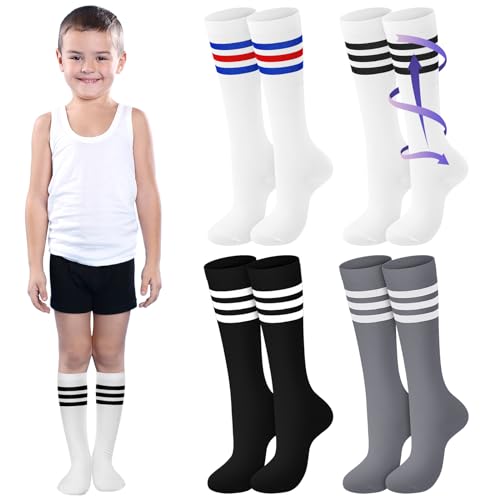 Tisancy 4 Pairs Kids Compression Socks 15-20 mmHg Knee Length Compression Stockings Travel Socks for Kids...
