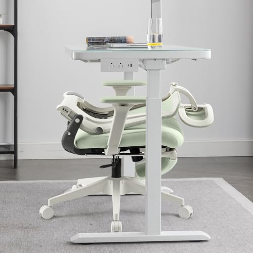 Foldable Office Chair with Foot Rest, Ergonomic Office Chair with Adjustable Lumbar Support, Headrest, Armrest, Home Office Desk Chair for Space Saving, Work from Home, Green - Image 3