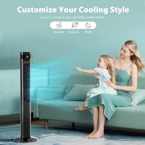 Image of Antarctic Star Tower Fan 85Oscillating Fan Quiet Cooling 12H Timer Remote Control Bladeless Electric 3 Speeds Wind 3 Modes, 42INCH, BLACK