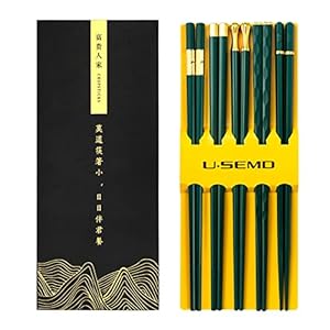 Japanse stokjes Chinese Chopsticks Sushi eetstokjes 6 stuks herbruikbare legering eetstokjes bestek zwart mat, corrosiebescherming en meeldauw servies set, leuke karikatuurpop (groen goud)