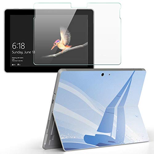 igsticker Surface Go/Surface Go 2 専用スキンシール ガラスフィルム セット 液晶保護 フィルム ステッカー アクセサリー 保護 001767 クール ヨット 海
