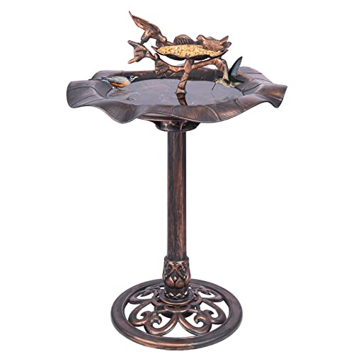 Mumtop 33 Inch Height Birdbaths Lightweight Antique Large Flower Birdbath Outdoor Garden Bird Bath Decorations Copper #TOP15
