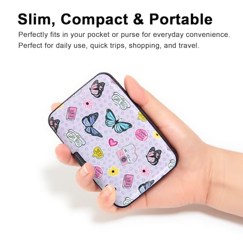 Image of Credit Card Holder Small RFID Blocking Wallet Business Metal Slim Mini Aluminum Hard Case for Women Men Gift, Cute Cartoon Butterfly, small, Minimalist, Compact, American