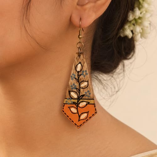 Image of Handcrafted Tribal & Dhokra Art Earrings for Women - Wooden, Nature-Inspired Statement Drop & Traditional Ethnic Designs