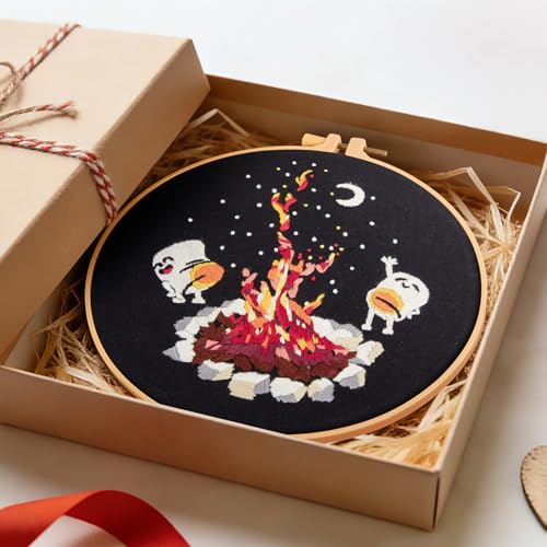 Image of Crafmanoe Embroidery Kits for Beginners Adults, Cute Hand Embroidery Starter Kits, Counted Cross Stitch Kits for Beginners DIY Craft Kits for Adults Women, Embroidery Hoops, Thread and Video Tutorial