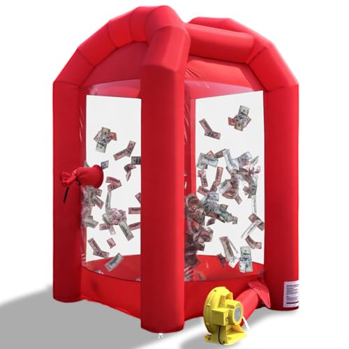 Sewinfla Inflatable Cash Cube Booth, 8.2x5.2 x 5.2 ft Inflatable Money Grab Machine for Business Advertising Event Promotion(Red)