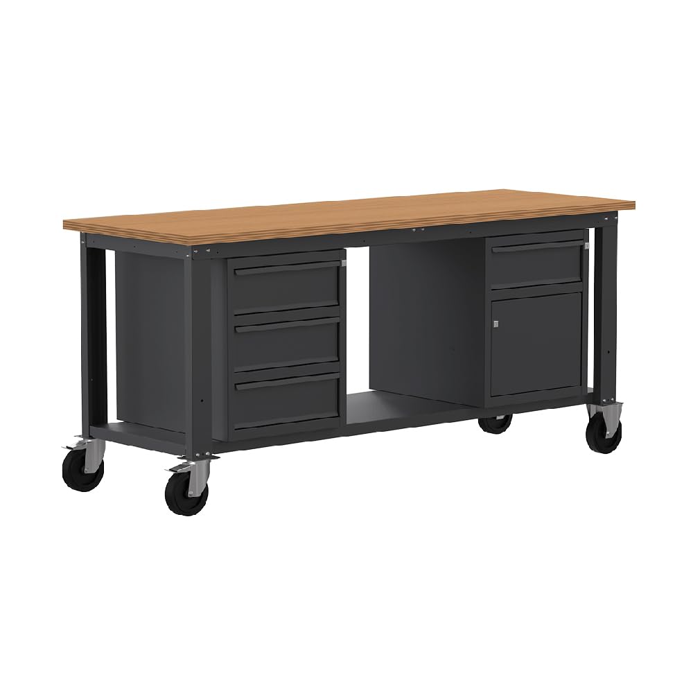 SOGI X3N_121LR Banco de trabajo con ruedas 2 m - tablero de madera - 3 cajones + puerta y cajón