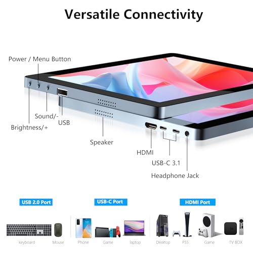 Image of 9.7 inch 2K Portable Monitor Touchscreen, 2048x1536 IPS Display with 10-Point Touch, HDMI & Dual USB-C, CNC Aluminum Body, Built-in Speaker, Protective Case for PC /Phone /Travel /Home Office